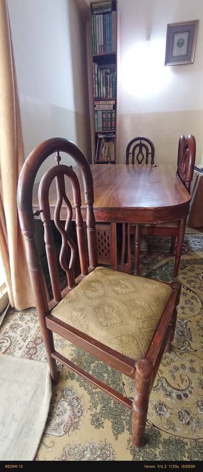 Solid Wooden Dining Table Set with 5 Chairs - Good Condition .
