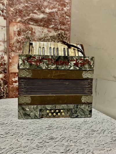 Vintage Pietro Piano Accordion-Grey Pearloid Finish musics instrument
