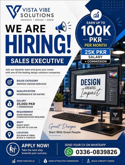 We Are Hiring Sales Executive ( Graphic Design Sales )