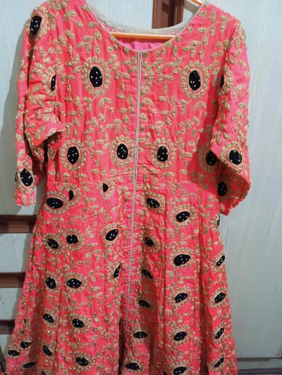 beautiful full heavy work pink orange shade maxi