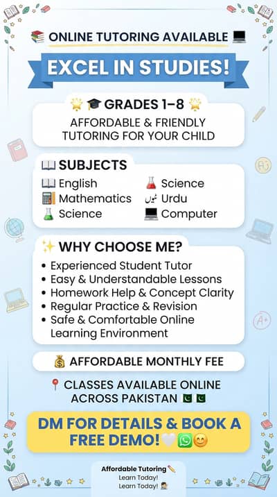 Offering "Affordable Online Tutoring for Grades 1–8 Across Pakistan: E