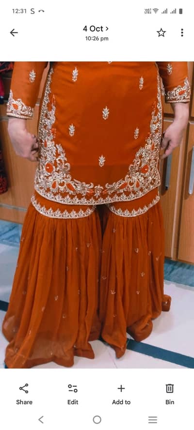 Rust orange 3piece Gharara suit