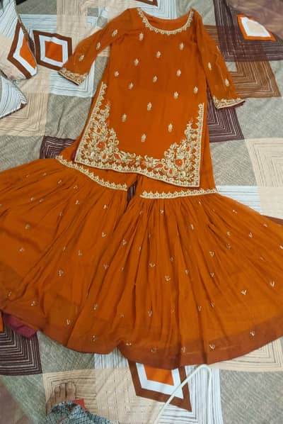 Rust orange 3piece Gharara suit