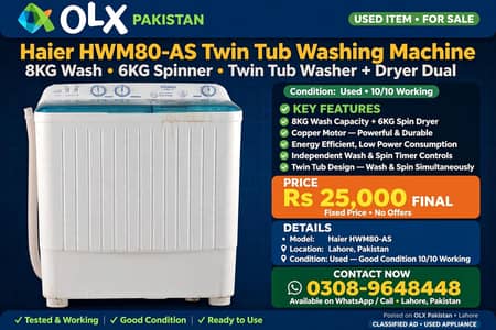 haire HWM80-AS twin tub sami automatic washing machine