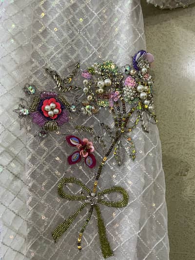 Raw silk with net white kaam wala suit with hand work 3 piece suit