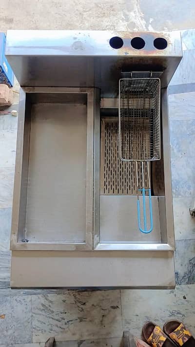 Deep fryer , counter, fries machin ,table, chairs etc