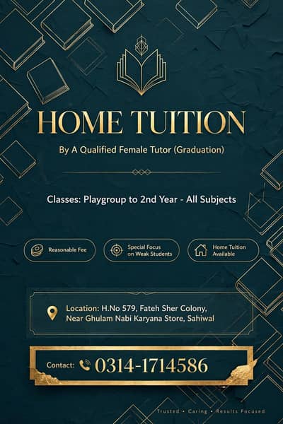 FEMALE HOME TUTOR AVAILABLE (PLAY GROUP TO 2ND YEAR) FATEH SHER COLONY