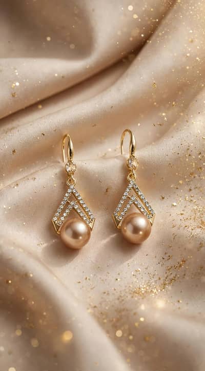 Gold plated pearl drop Earrings with zarcon- Party wear