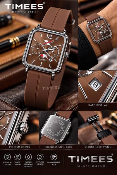 TIMEES Brown Square Quartz Mens Watch - Premium - ASLI BAZAR