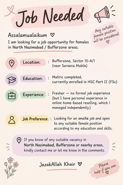 looking job opportunities for female ( for my self)