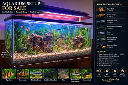  Complete Aquarium Setup with Healthy & Active Fish 