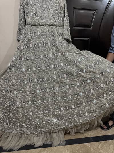 Heavy Bridal/Walima Maxi with long dupatta – Silver Grey – Worn Once