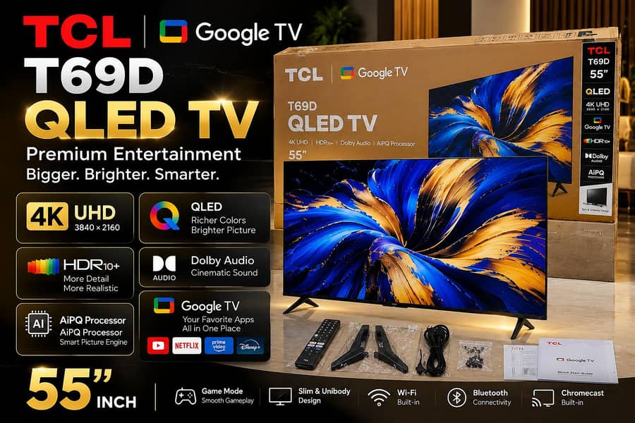 TCL T69D 55" QLED 4K Google TV | Brand New Box Pack | Original 0