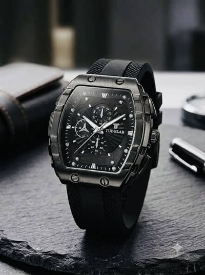 Men Watch Black Colour lather straps