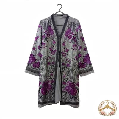 Saphire_Grey floral gown style with inner 3pc