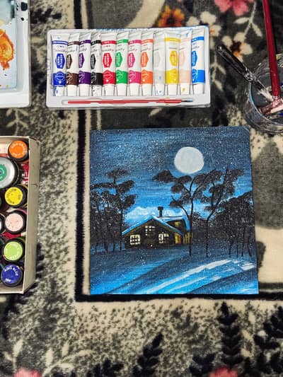  Handmade Snowy House Painting 