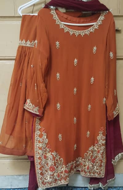 Rust orange 3piece Gharara suit
