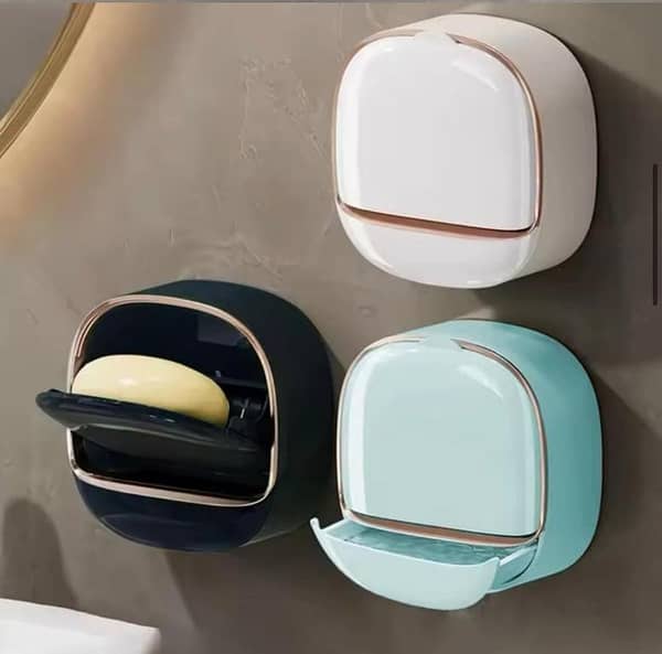 Elegant Wall-Mounted ABS Soap Dish with Lid and Tray for Bathroom