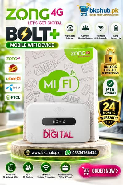 Zong Bolt+ 4G MiFi Unlock PTA Type-C | 12H Backup | 2YR Warranty | COD