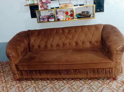 Brown Velvet Sofa Set 3+1+1 | Chesterfield Style | Excellent Condition