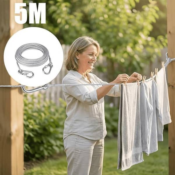 5Meter Stainless Steel Clothesline - Multipurpose Clothe Rope - Rust Free Cable for clothes with Screw Hooks - Buy Clothes Line Rope Outdoor Thickened Stainless Steel Clothesline Multifunctional Heavy-Duty Thickened Steel Wire Rope Strong Load-Bearing