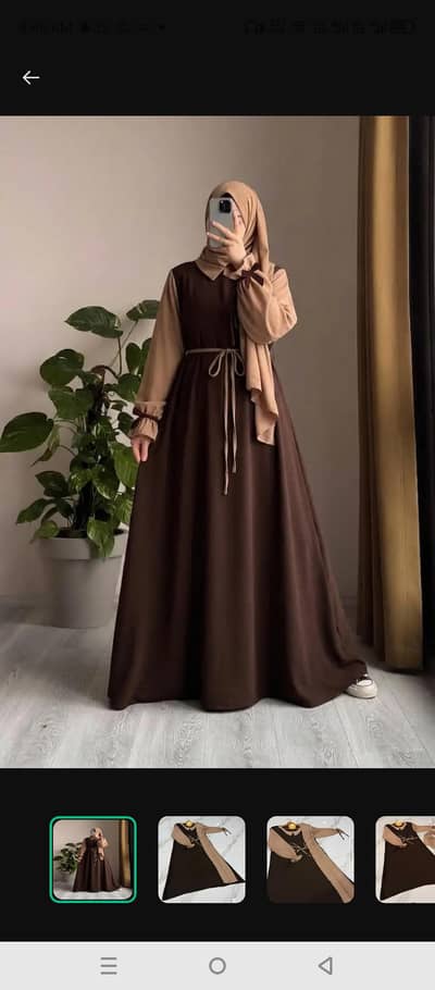 Elegant Women’s Modest Maxi Dress – Brown & Beige Abaya Style