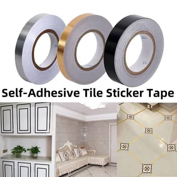 Golden Self Adhesive Decoration Tape 50 Meter - Waterproof Tile Stickers Seam Tape - Floor and Wall - Tile Tape - Gap Sealing Strip - Beauty Sticker for Home Decoration - Tile Beauty Seam Sticker - 1.0 cm 50 Meter - Waterproof PVC Gap Sealing Stickers