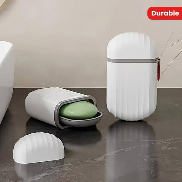 Travel-Friendly Leak-Proof Plastic Soap Dish | Portable Travel Soap Case With Drain Tray, Durable PP Material, Lightweight Luxury Bathroom Accessory | Compact Soap Box with Lid & Drainage Tray for Camping, Travel, and Home Use