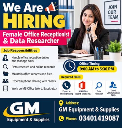 female receptionist & deta researcher