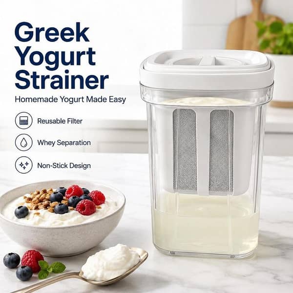 Greek Yogurt Maker Strainer Set 1100 ML Multi Purpose Mesh Filter Fine Strainer Cup Lid Kitchen Cheese Drainer Container