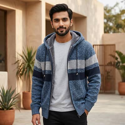 Men Striped Hooded Knite