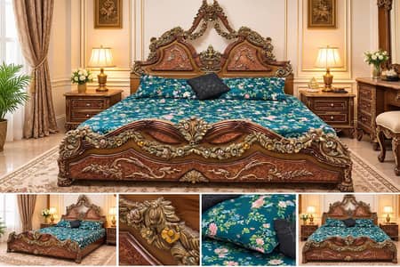 Luxury Royal Carving Wooden Bedroom Set for Sale (Excellent Condition)