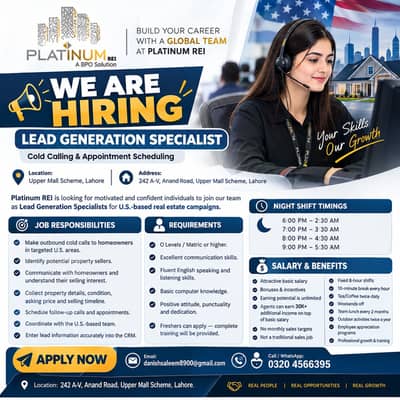 Lead Generation Specialist Jobs – Lahore | Call Center Jobs | Night