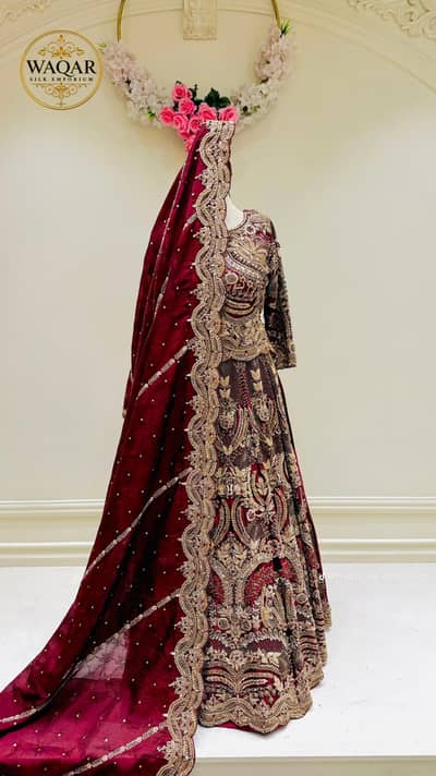 Luxury Maroon Bridal Maxi / Lehenga – Heavy Handwork & Embroidery