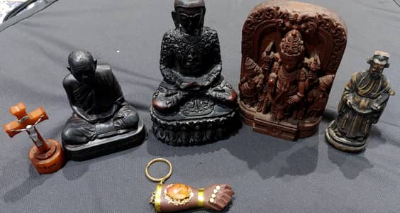antique budahs and cross and keyring