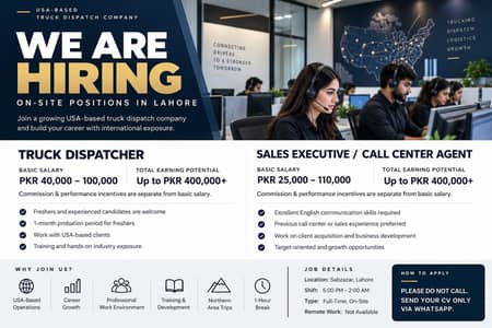 International Sales Executive | Truck Dispatch | 25K–150K | Lahore