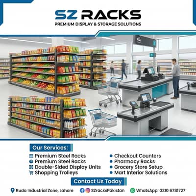 Shopping baskets, shopping trolley, cash counter,wall Rack, store rack