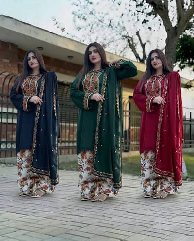 Dhanak Embroidered 3 Piece Suit with Shawl New Catalogue
