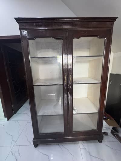 2 Door Bartan Cabinet / Crockery Cabinet with Glass Doors