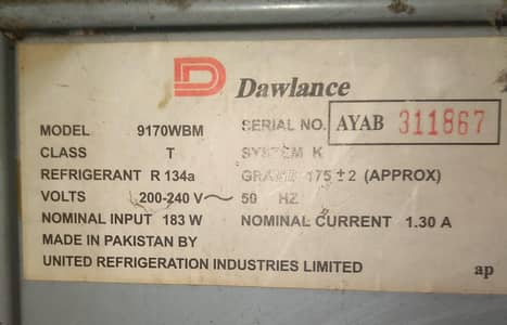 dawnlance fridge for sale model 9170WBM SIZE 12 CFT