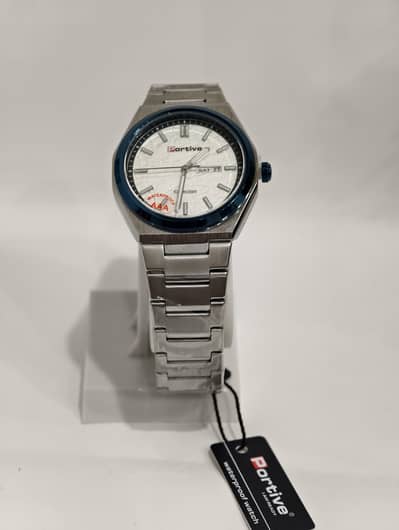 Portive Men's Watch | Stainless Steel | Blue Bezel | Day & Date