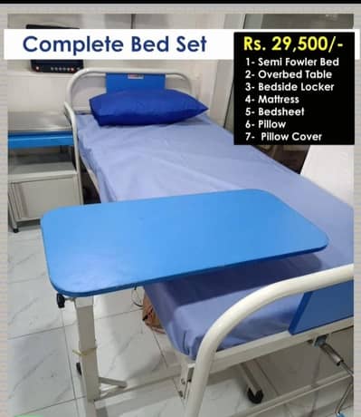 Semi Fowler Patient Bed Complete Set with Table & Locker – Lahore
