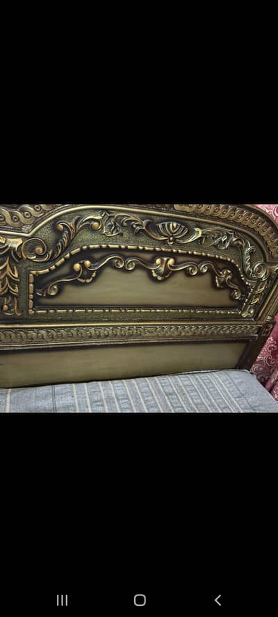 Carved Wooden Single Bed and One Side Table