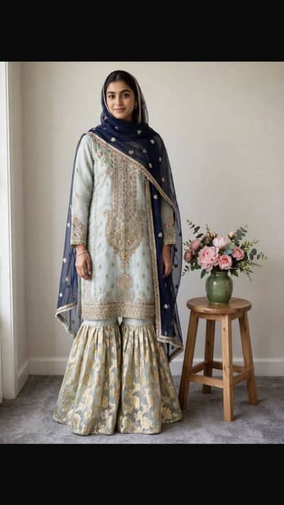 `Ice Blue Banarsi Gharara - Party Wear Fancy Dress -