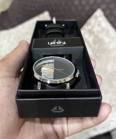 Premium black leather strap With box 03187336762 WhatsApp