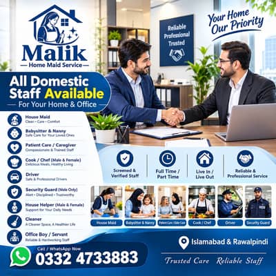 Maid Services, House Maid , Cook, Chef, Helper, Driver, Couple Maids