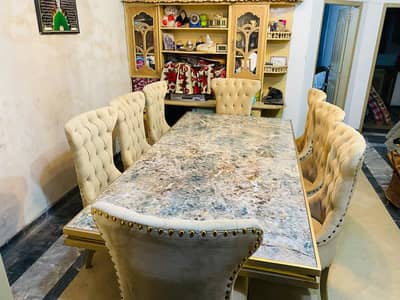 8-Seater Luxury Dining Table with Chairs – Marble Top