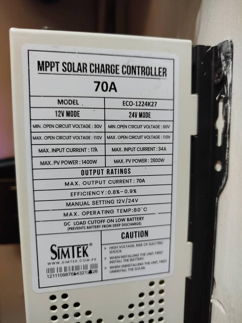 Simtek Mppt Charge Controller Dc King 70a 12V/24V 2