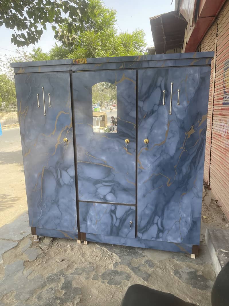 3 Door Blue Marble Color Almari | 6x6 Feet - Wardrobes - 1120146980