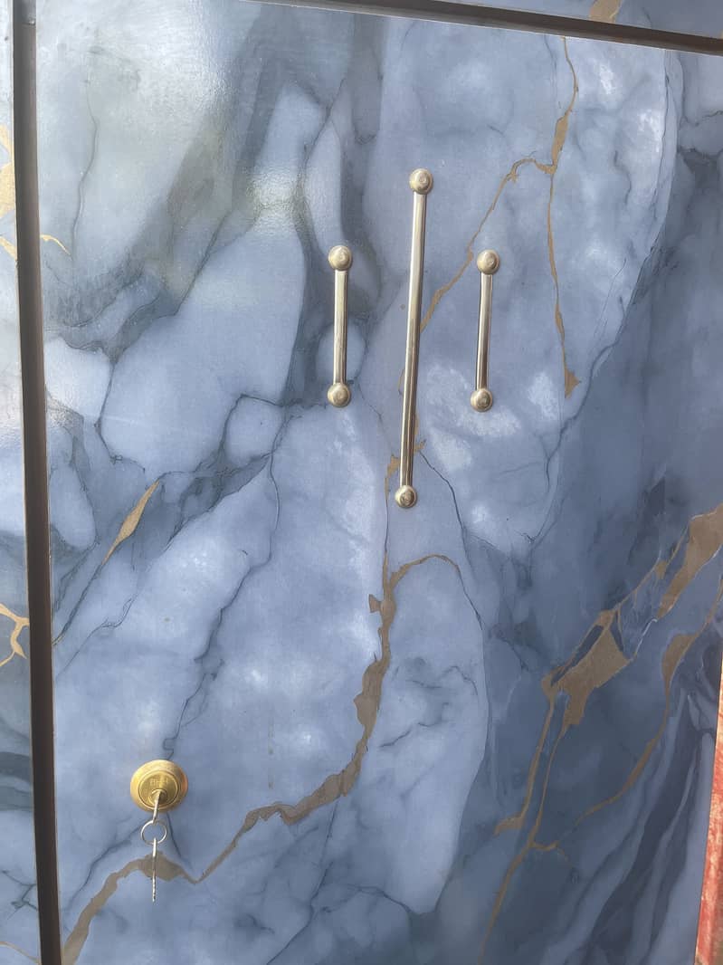 3 Door Blue Marble Color Almari | 6x6 Feet - Wardrobes - 1120146980